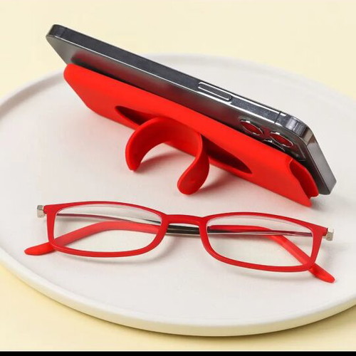Presbyopic glasses 1.5 new with red silicone phone case
