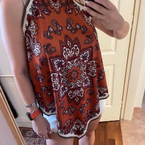 Zara boho blouse orange with tribal patterns, new, size small
