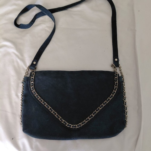 Zara leather suede crossbody bag used, blue raf color