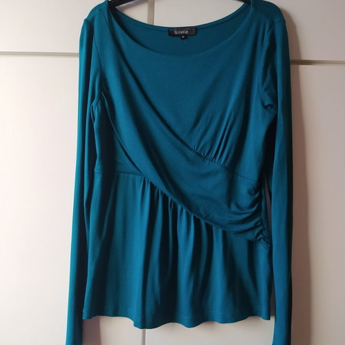 Lussile long-sleeve blouse petrol with diagonal design, size M like new