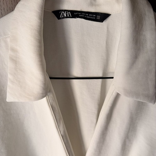 Zara mini dress, white, size XS, draped waist tie, collar