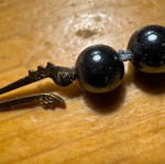 Hematite necklace and earrings set with 14k gold and sapphire like new