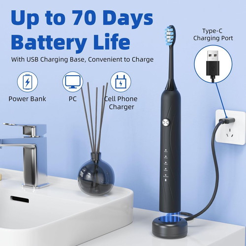 Vexloria Sonic Electric Toothbrush with 5 Modes, Timer, IPX7 Waterproof, USB