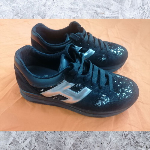 Hogan H222 Sport Shoes Like New Black Suede Velvet with Sequins Size 37