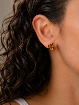 Studded waffle earrings with chocolate syrup with polymer clay