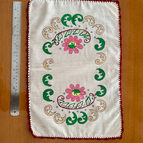 Handmade Vogart table runners with permanent colors, set of 7 like new
