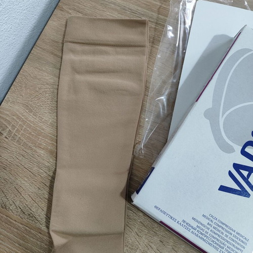 Varisan Top knee-high graduated compression socks with open toes 18-21 mmHg beige like new