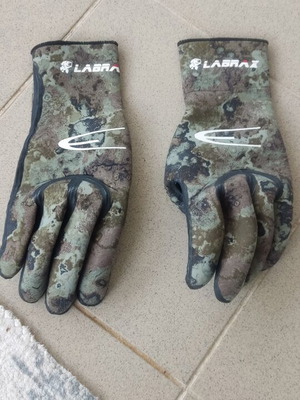 Labrax Camo Diving Gloves used, neoprene, reinforced palms
