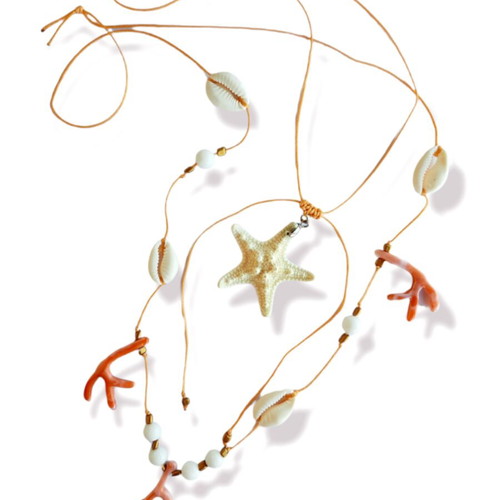 Jewelry set with lava, coral, jasper, and shells new