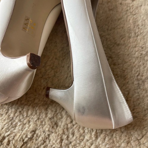 Rainbow Club satin ivory wedding ballerinas used