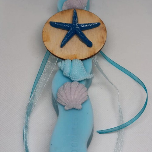 Zigzag handmade candle 24 cm with seashells and ocean scent