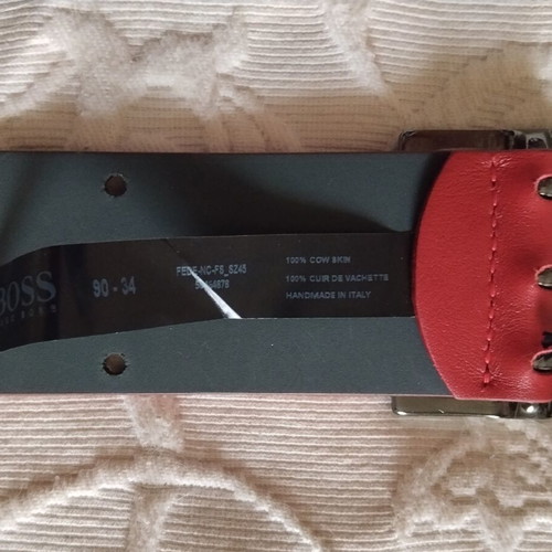 Hugo Boss women's leather belt new, triple buckle, size 90, red