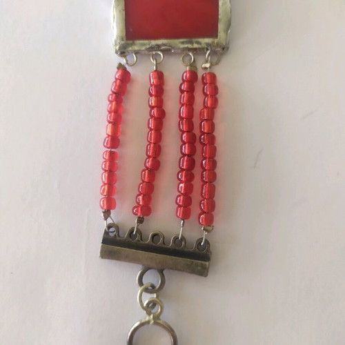 Handmade bracelet like new with red glass and vintage clasp