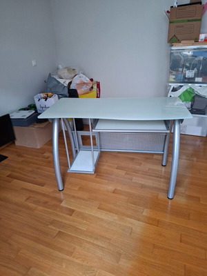 Glass computer desk like new with drawer and shelf