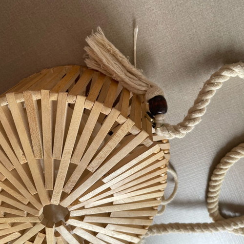 Oysho wooden crossbody bag like new, beige and brown