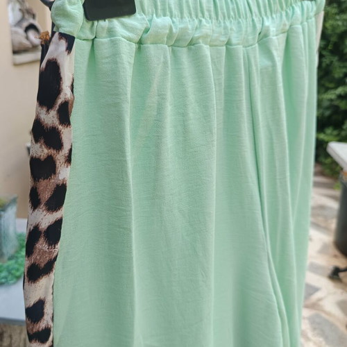 Set with Mint Color Pants and Sleeveless Leopard Print Top New