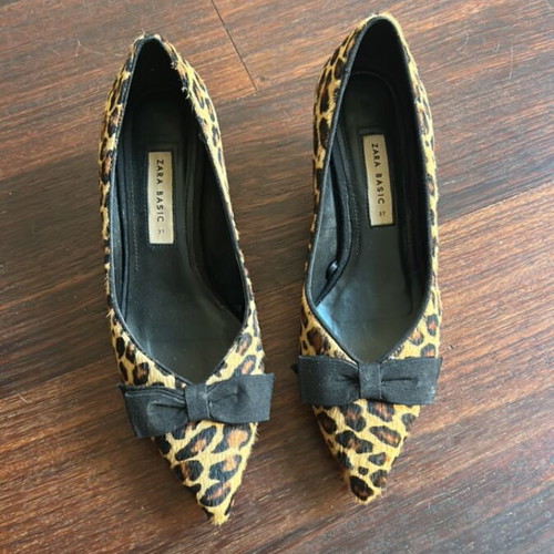 Zara animal print pony skin kitten heel pumps size 37 used