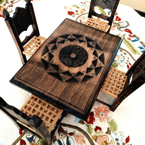 Handmade woodcarved living room set new, miniature beech wood