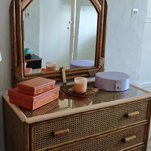 Bamboo bedroom set with nightstands and dresser with mirror like new