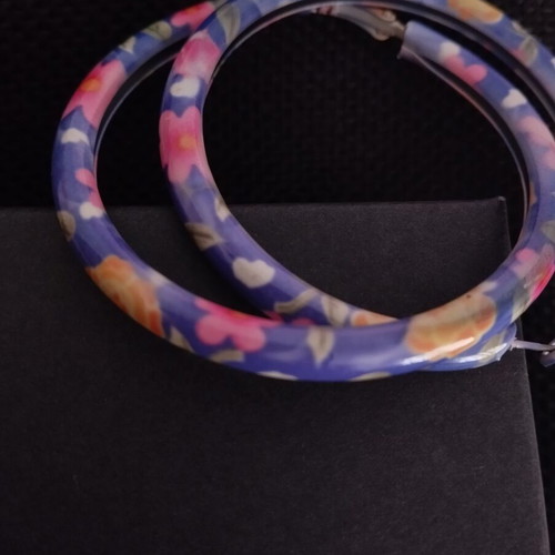 Floral purple large hoop earrings used