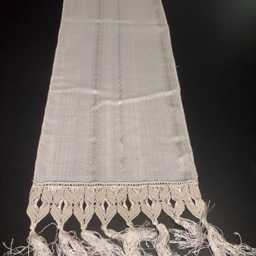 White table runner new with lace and fringes 85x23cm