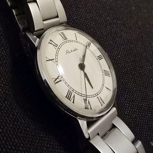 Vintage Soviet Raketa men's watch used, silver