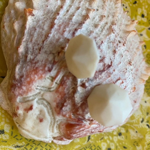 Ceramic white diamond studs earrings used, handmade