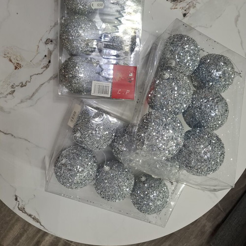 Set of 18 Silver Glitter Christmas Balls (8cm & 10cm)