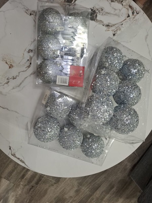 Set of 18 Silver Glitter Christmas Balls (8cm & 10cm)