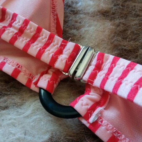 Striped swimsuit with belt and chest ring, new, size XXXL