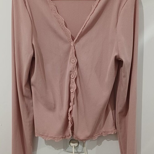 Pink thin cardigan with buttons and lace, new, size L