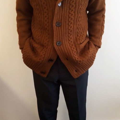 Cedarwood State men's wool cardigan in tan color size L new