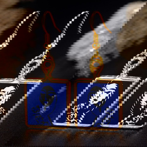 Σκουλαρίκια Silent Muse Drops καινούργια με γυναικείο πρόσωπο σε μπλε και χρυσαφί