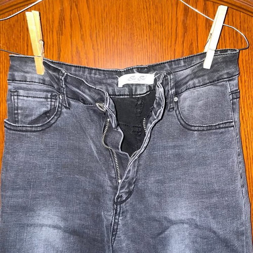 Gray elastic high-waisted jeans one size used, with pockets
