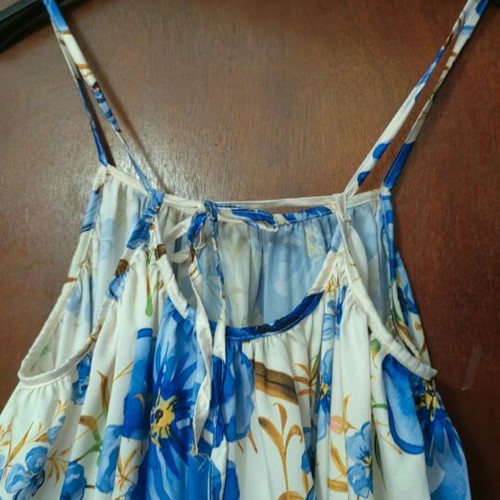Floral long dress new, fits XL to 3XL, white and blue