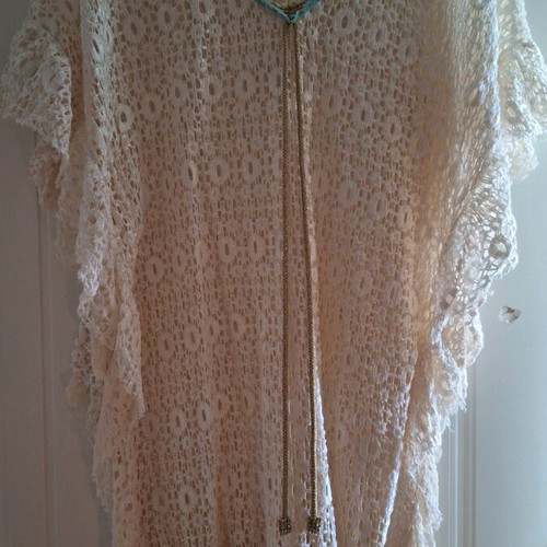 Dress ecru with lace used and inner slip