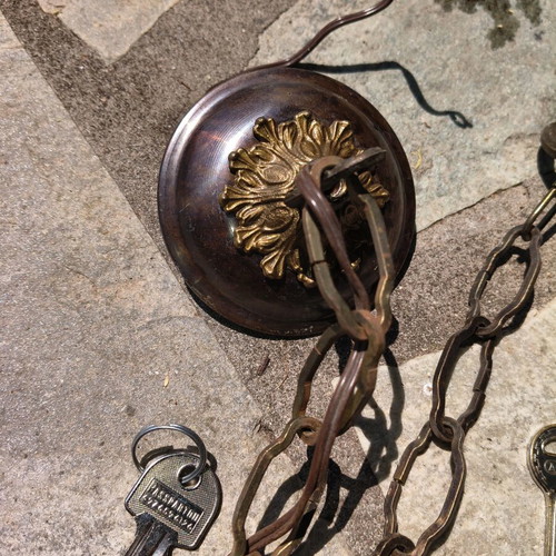 Retro brass ceiling light used, for one E14 bulb, antique copper