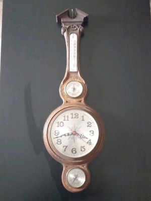 Vintage wall-mounted weather station used, wooden frame