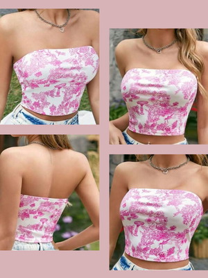 Women's Pink Floral Strapless Crop Top Size Small New