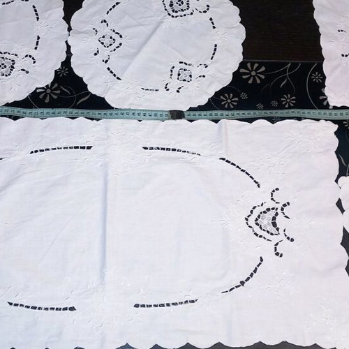 Cutwork table linen set like new, white