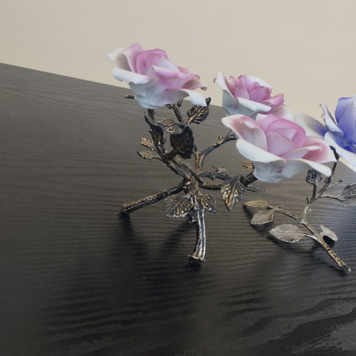 Porcelain decorative roses used, set of 2 pieces