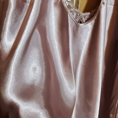 Satin jumpsuit with straps like new, light purple metallic, size XL