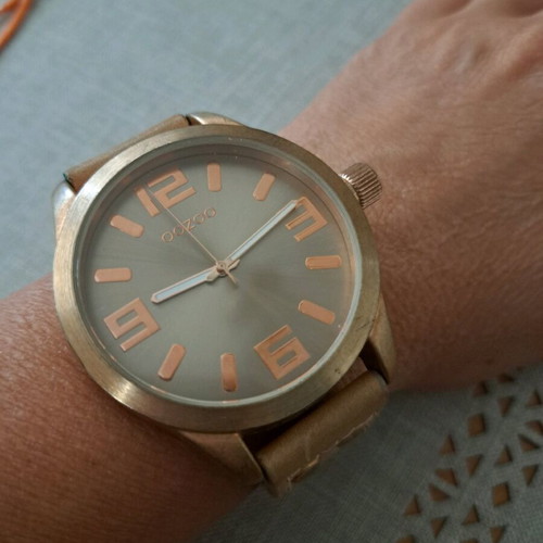 Oozoo unisex watch with large dial and beige leather strap
