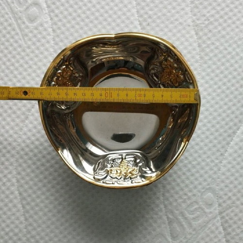 Silver-plated decorative bowl like new with embossed 24k gold designs