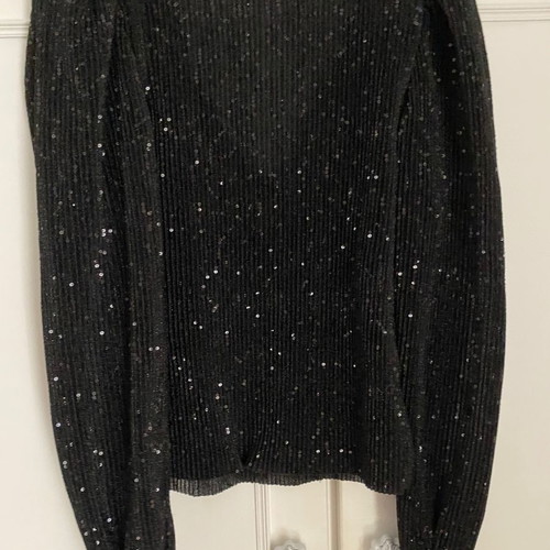 Black sequin blouse with puffed shoulders size M