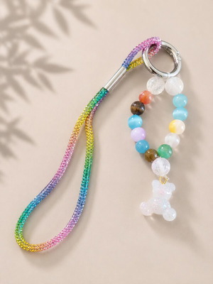 Handmade keychain with colorful beads and resin bear