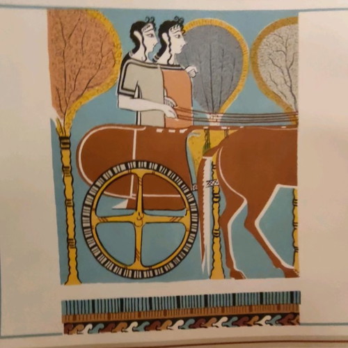 Colored print from Mycenaean frescoes used