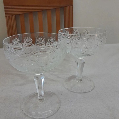 Bohemia Crystal Hand-Carved Champagne Glasses Set New