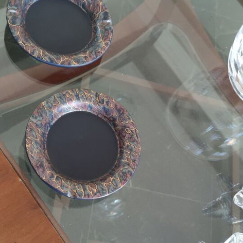 Handmade glass fusing ashtray set of 2, used, 17cm diameter