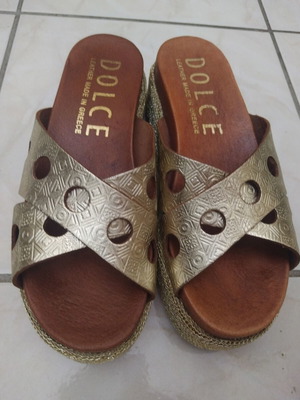 Dolce leather flatform sandals, gold, size 36